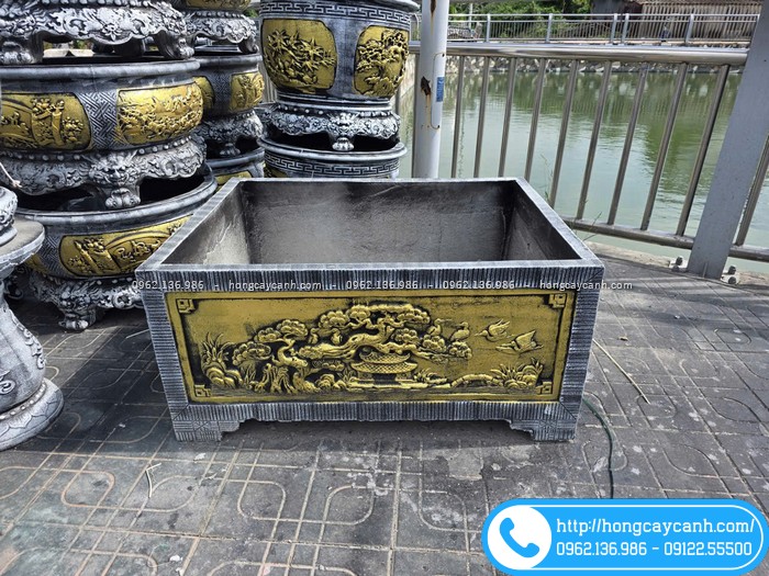Chậu chữ nhật 100x76x48 trồng cây cảnh sơn giả đồng