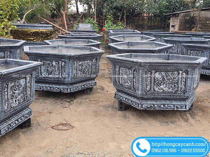 Chậu lục giác đường kính 1m4 sơn giả đá