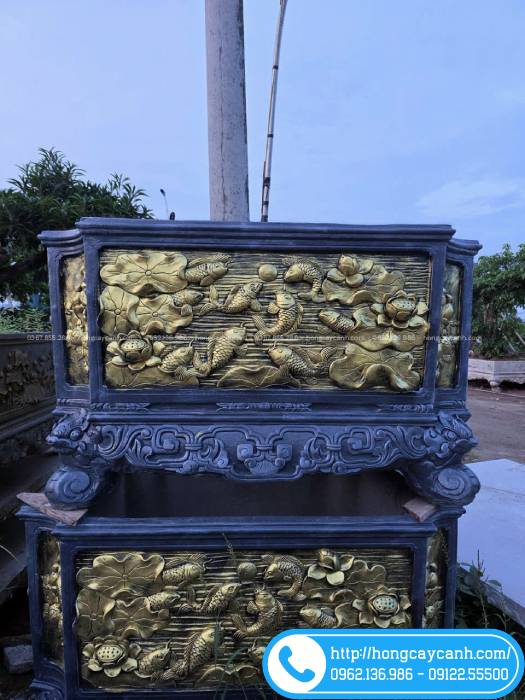 Chậu vuông 1m65 họa tiết hoa sen cá chép