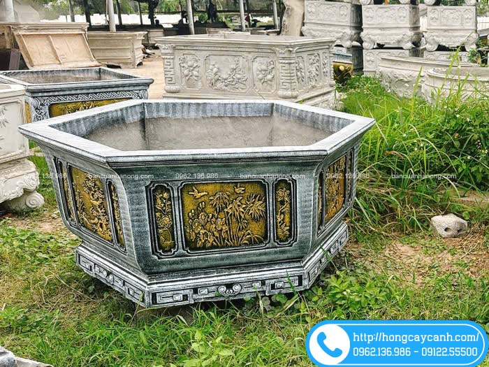 Chậu lục giác 1m4 sơn giả đồng